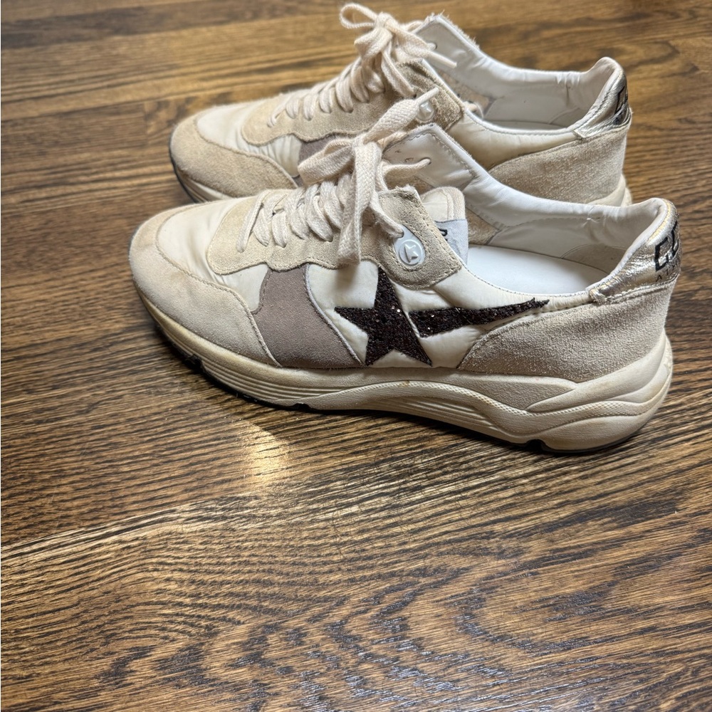 Golden Goose Beige Sneakers with Star Accent